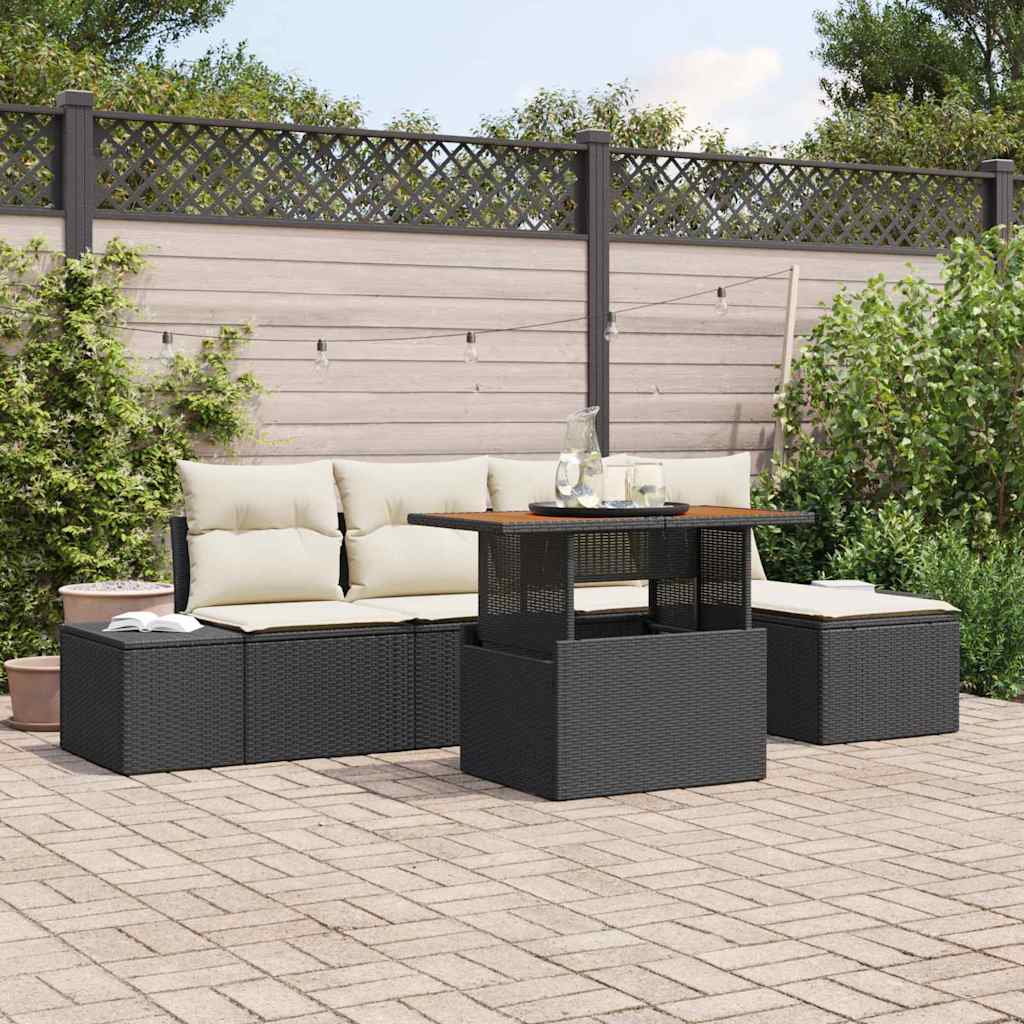Conjunto de Sofá de Jardim 6 pcs Preto Rattan Sintético