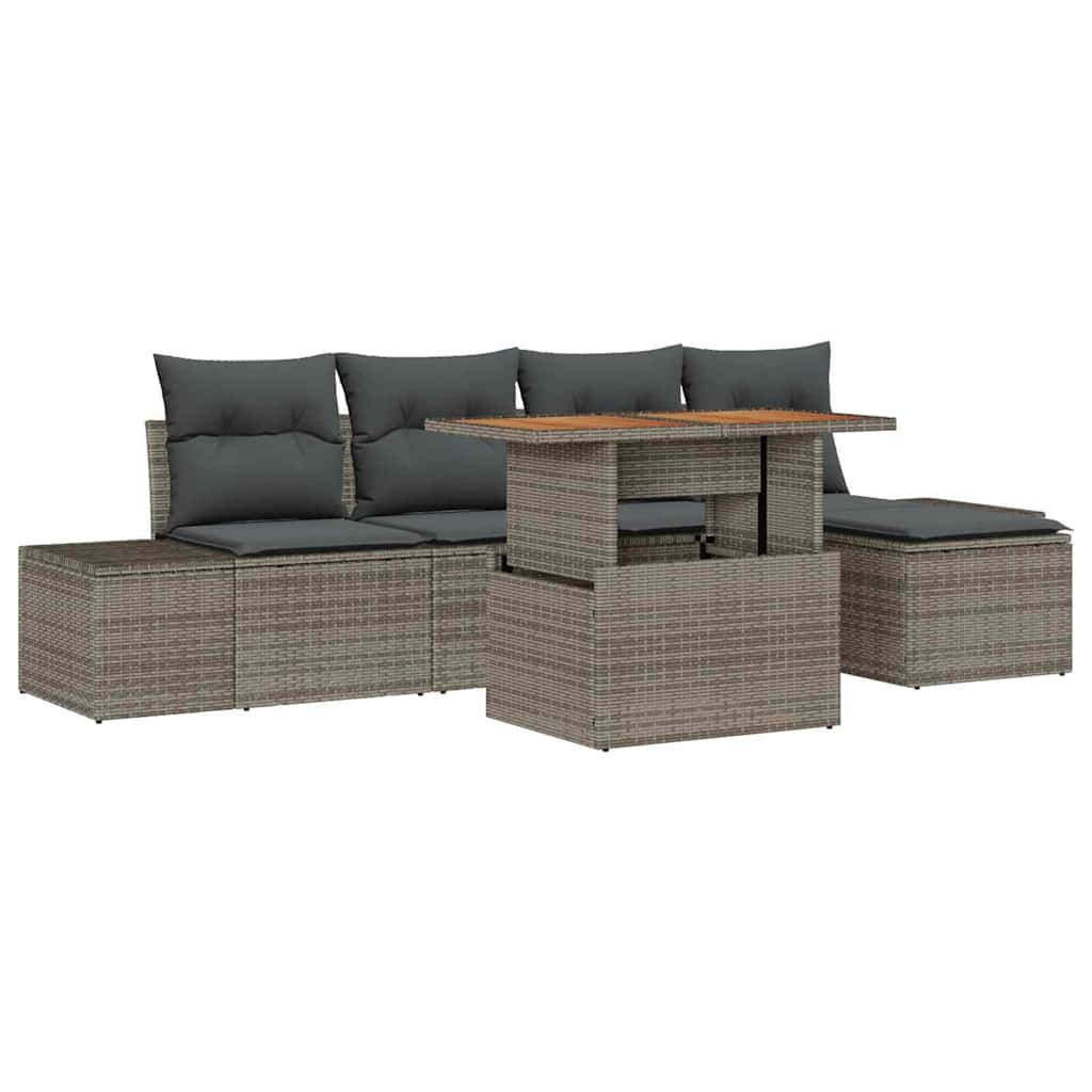 Conjunto de Sofá de Jardim 6 pcs Cinzeto Rattan Sintético