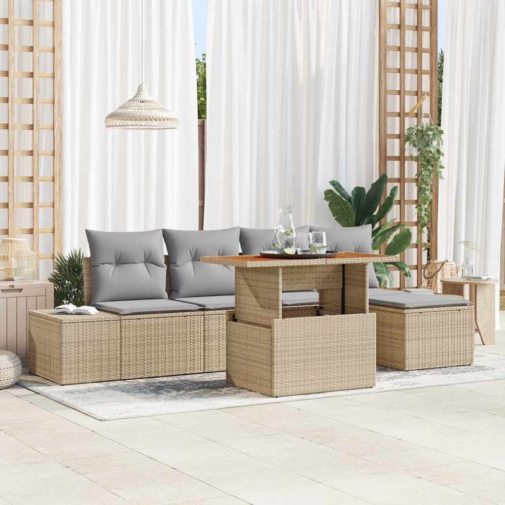 Conjunto de Sofá de Jardim 6 pcs Bege Rattan Sintético