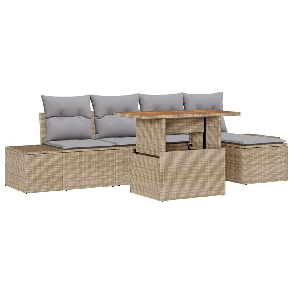 Conjunto de Sofá de Jardim 6 pcs Bege Rattan Sintético