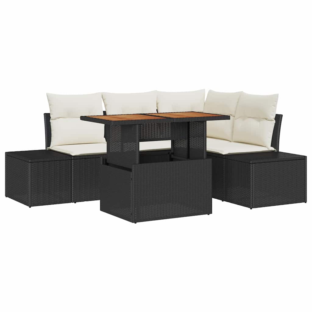 Conjunto de Sofá de Jardim 5 pcs Preto Rattan Sintético
