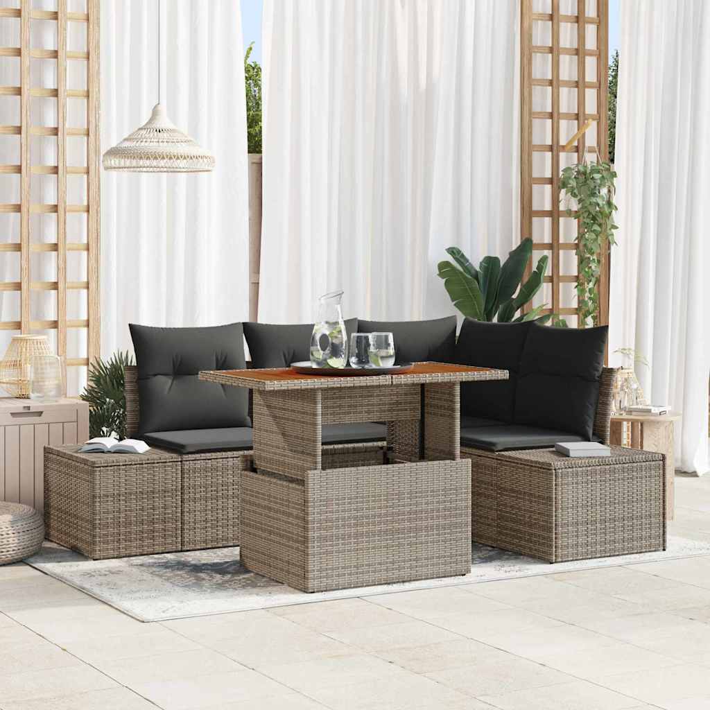 Conjunto de Sofá de Jardim 5 pcs Cinzeto Rattan Sintético