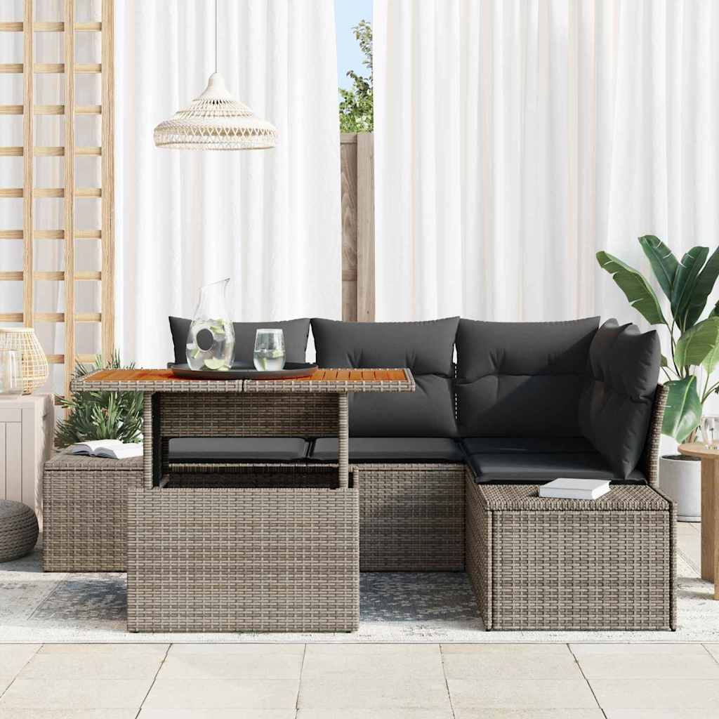 Conjunto de Sofá de Jardim 5 pcs Cinzeto Rattan Sintético