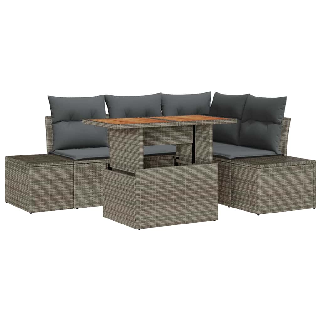Conjunto de Sofá de Jardim 5 pcs Cinzeto Rattan Sintético