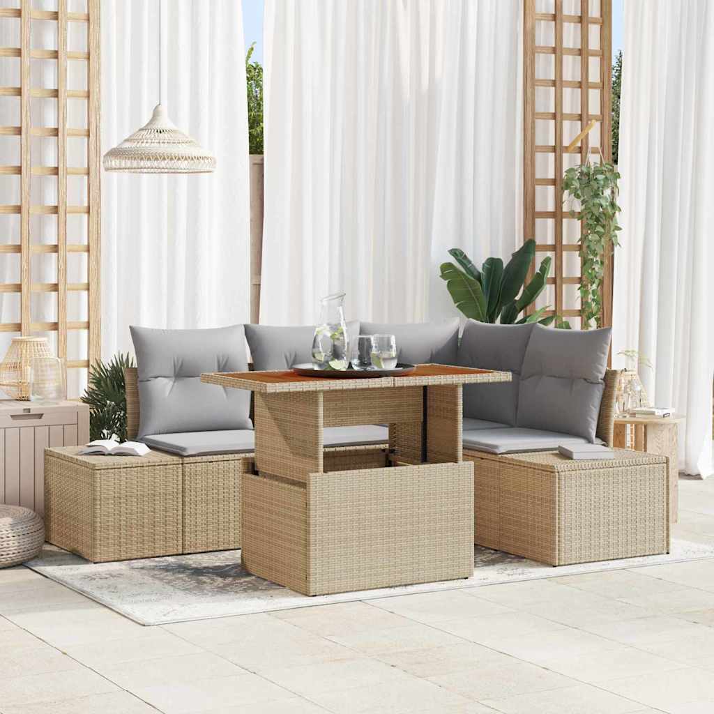 Conjunto de Sofá de Jardim 5 pcs Bege Rattan Sintético