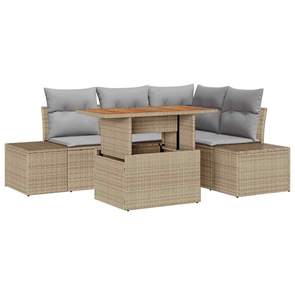 Conjunto de Sofá de Jardim 5 pcs Bege Rattan Sintético