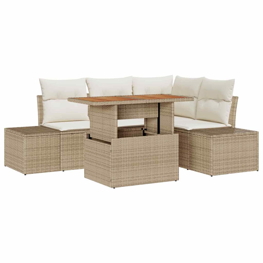 Conjunto de Sofá de Jardim 5 pcs Bege Rattan Sintético