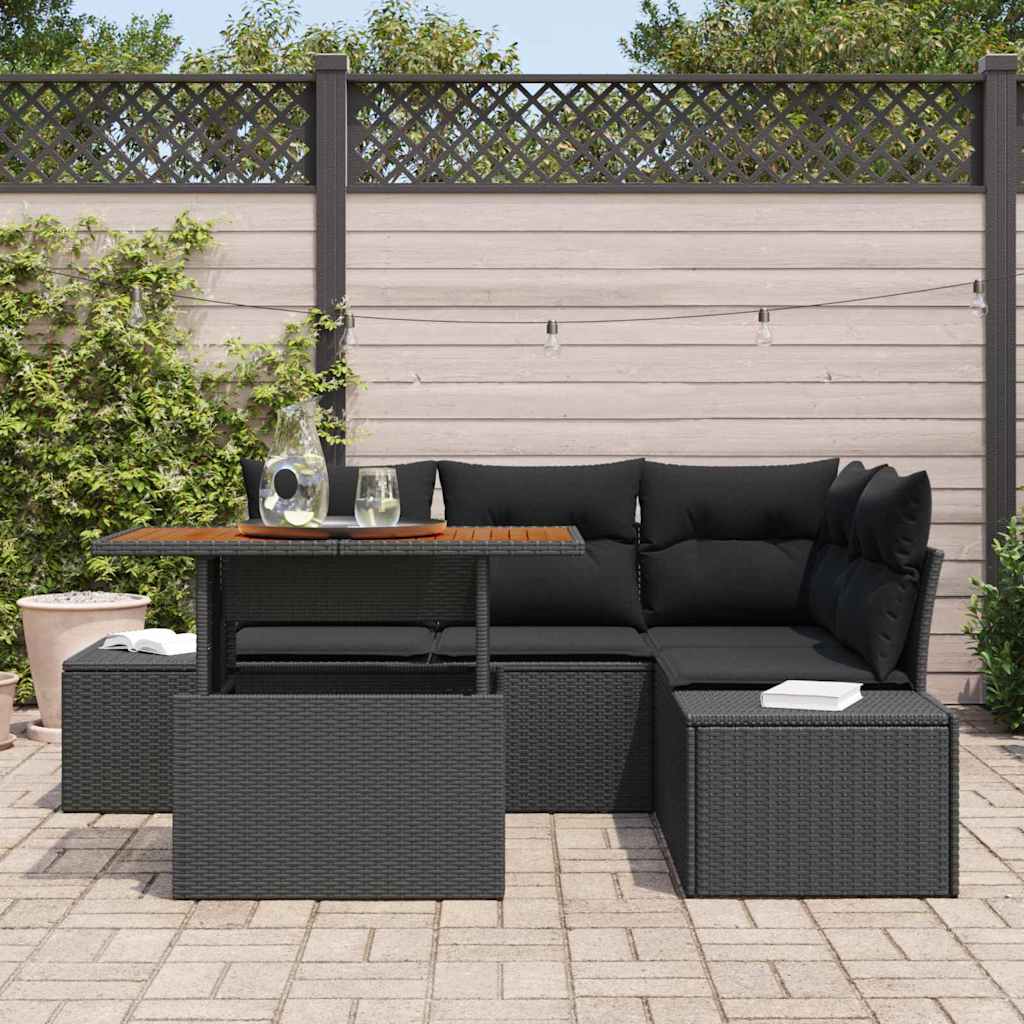 Conjunto de Sofá de Jardim 5 pcs Preto Rattan Sintético
