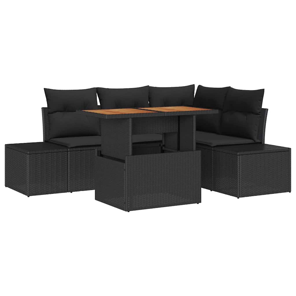 Conjunto de Sofá de Jardim 5 pcs Preto Rattan Sintético