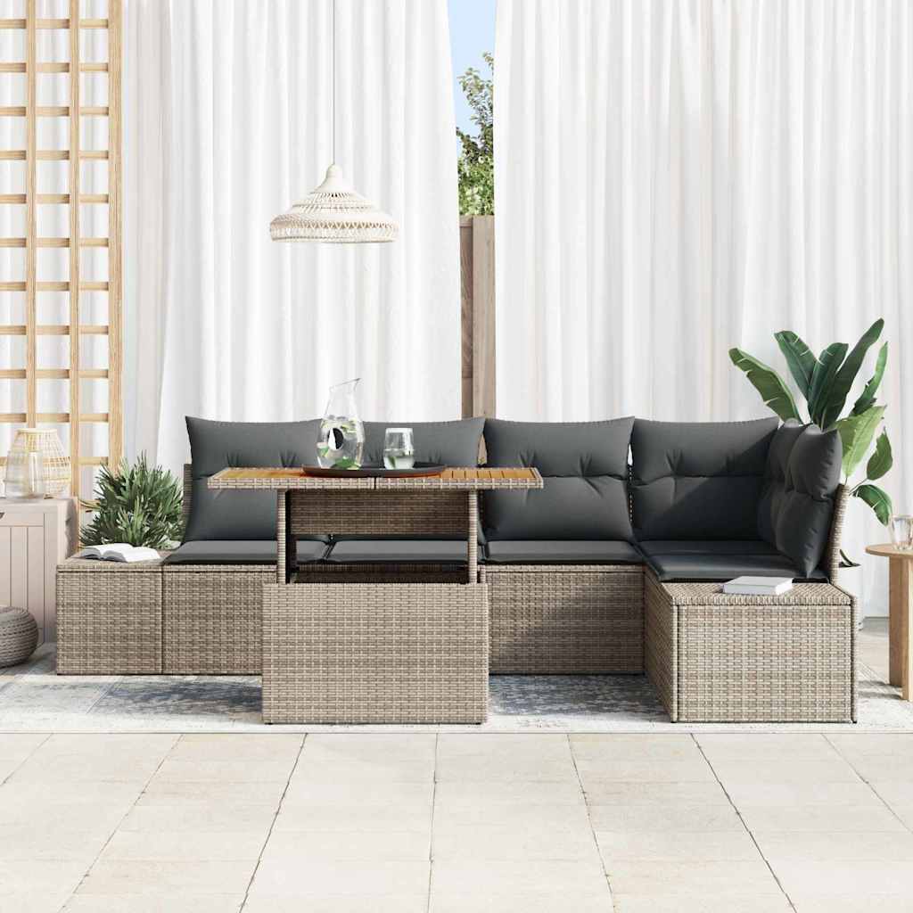 Conjunto de Sofá de Jardim 6 pcs Cinzeto Rattan Sintético