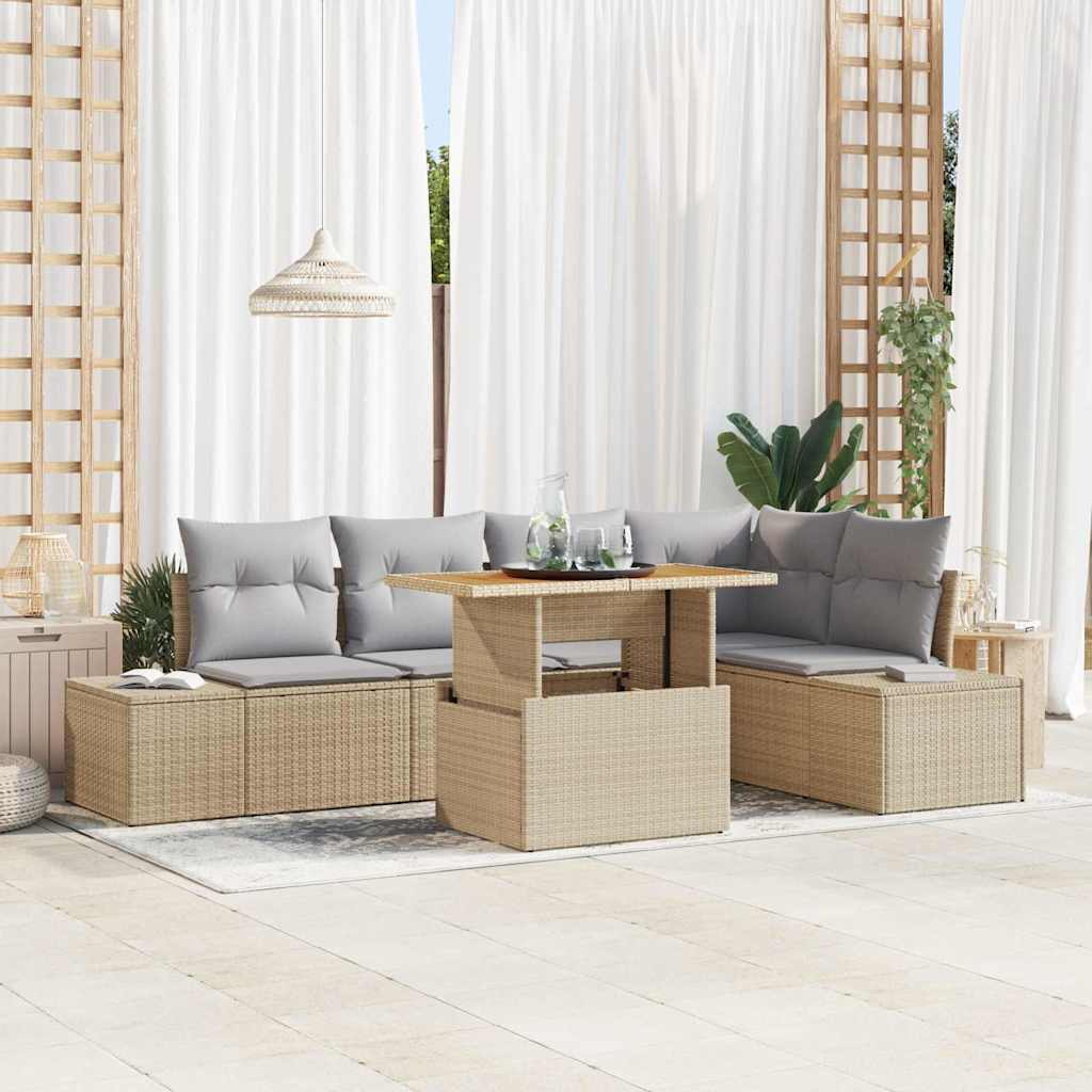 Conjunto de Sofá de Jardim 6 pcs Bege Rattan Sintético