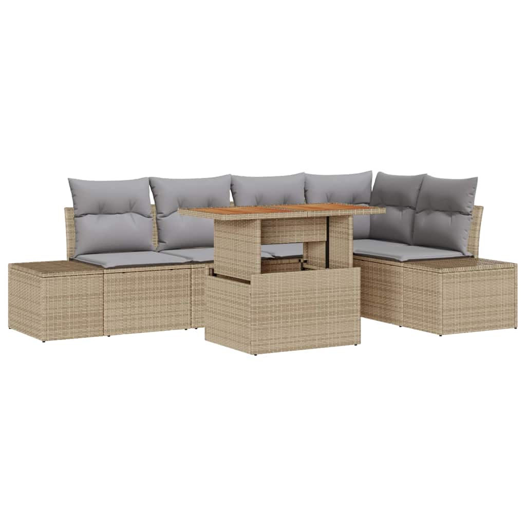 Conjunto de Sofá de Jardim 6 pcs Bege Rattan Sintético