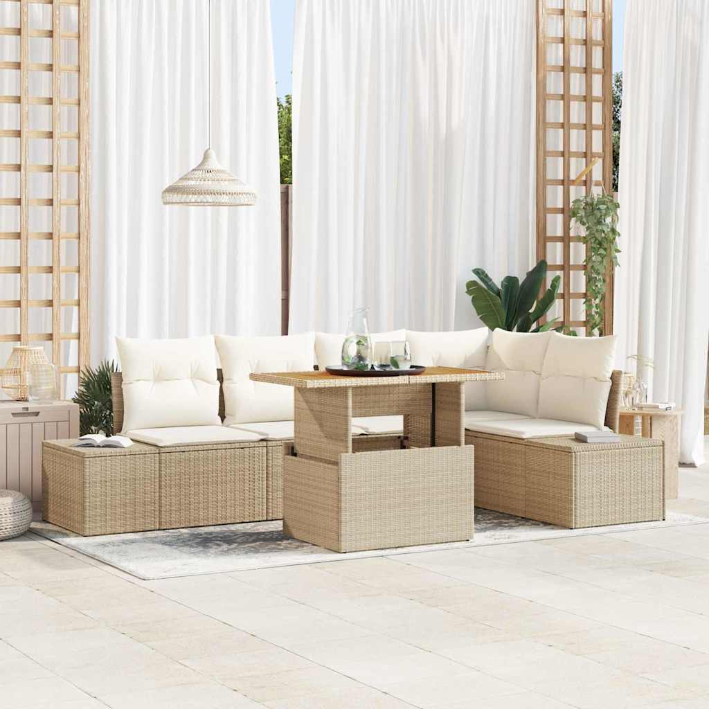 Conjunto de Sofá de Jardim 6 pcs Bege Rattan Sintético