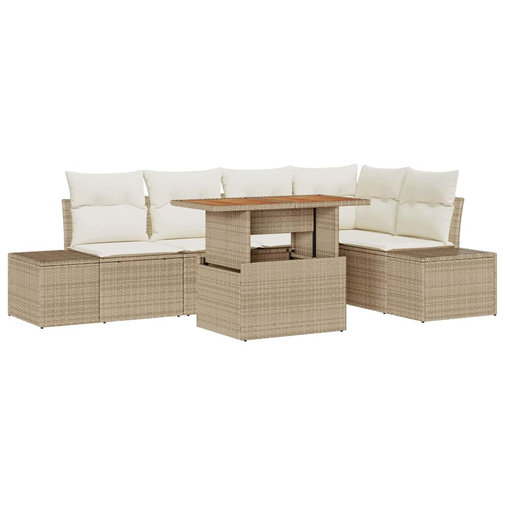 Conjunto de Sofá de Jardim 6 pcs Bege Rattan Sintético