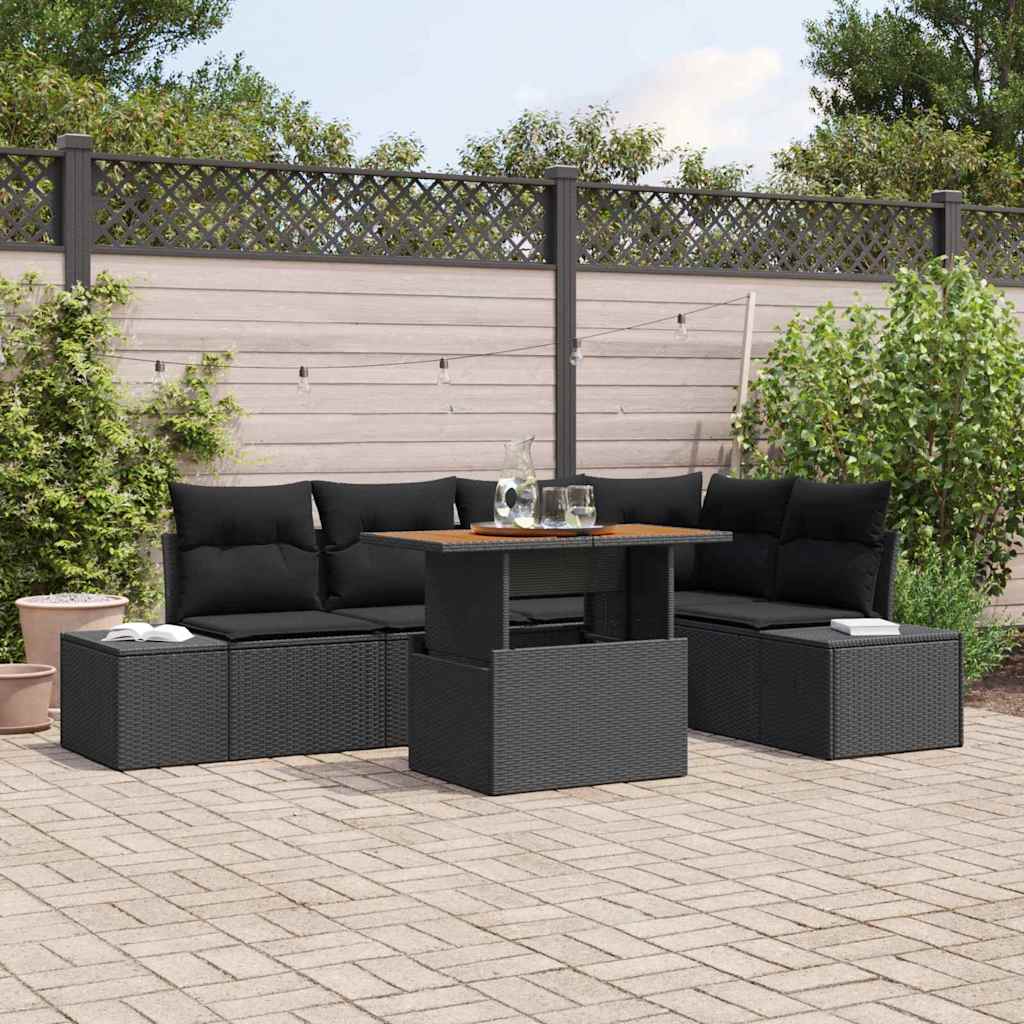 Conjunto de Sofá de Jardim 6 pcs Preto Rattan Sintético