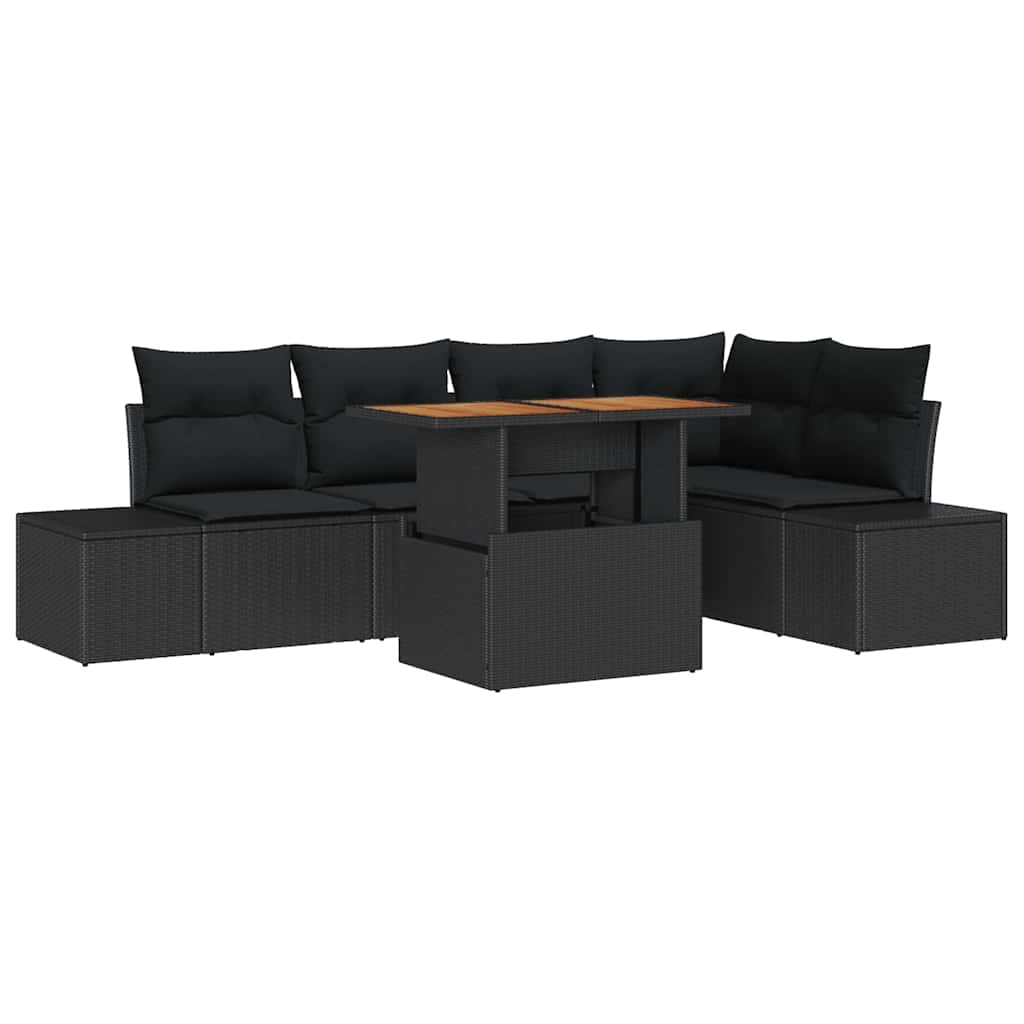 Conjunto de Sofá de Jardim 6 pcs Preto Rattan Sintético