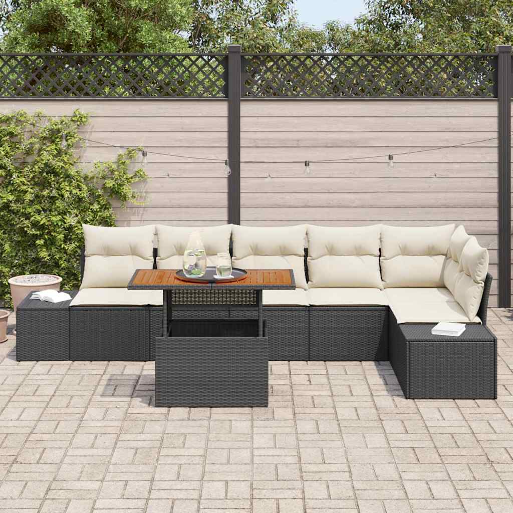 Conjunto de Sofá de Jardim 7 pcs Preto Rattan Sintético