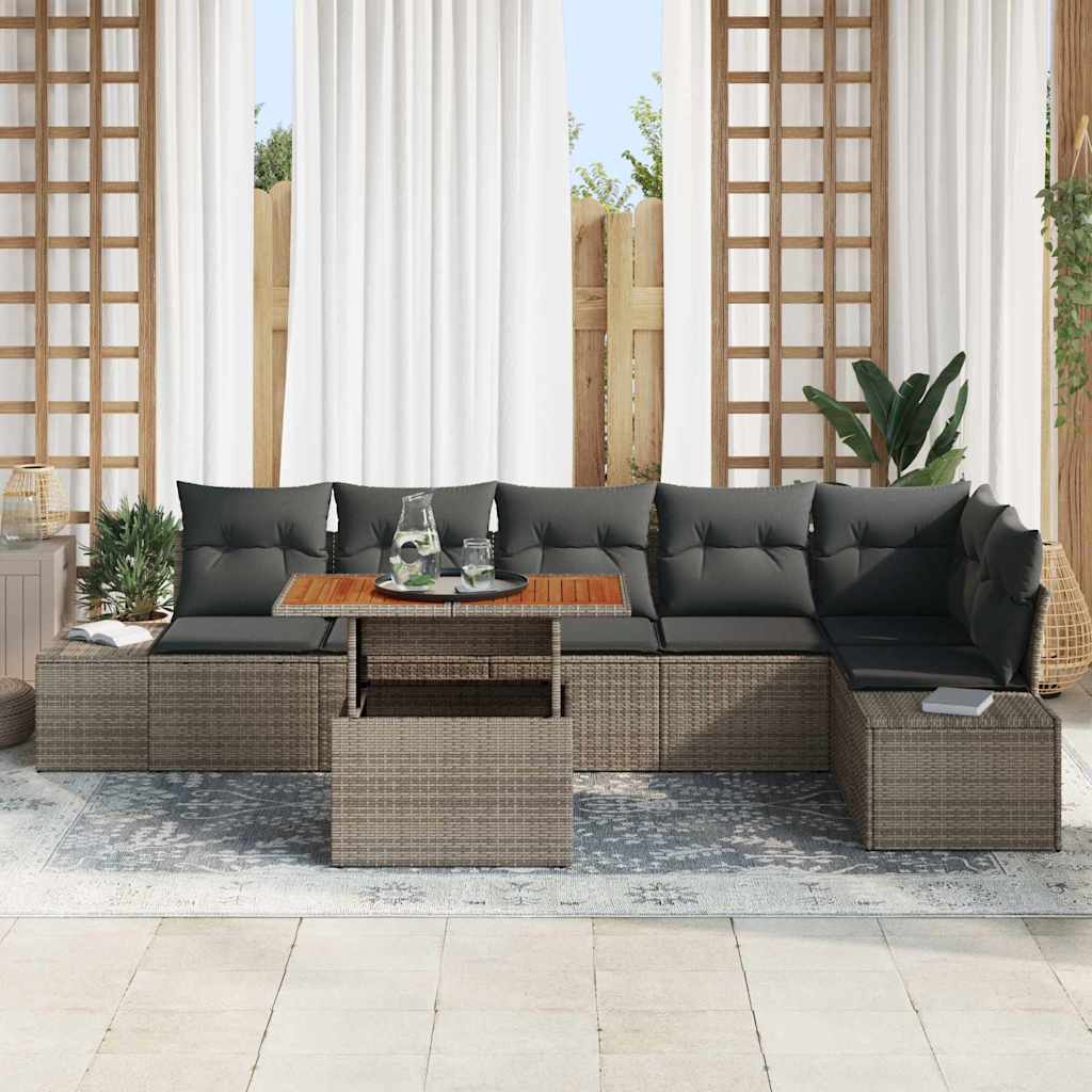 Conjunto de Sofá de Jardim 7 pcs Cinzeto Rattan Sintético