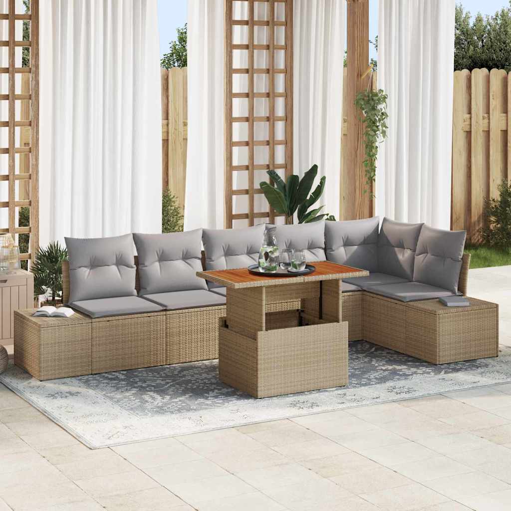 Conjunto de Sofá de Jardim 7 pcs Bege Rattan Sintético