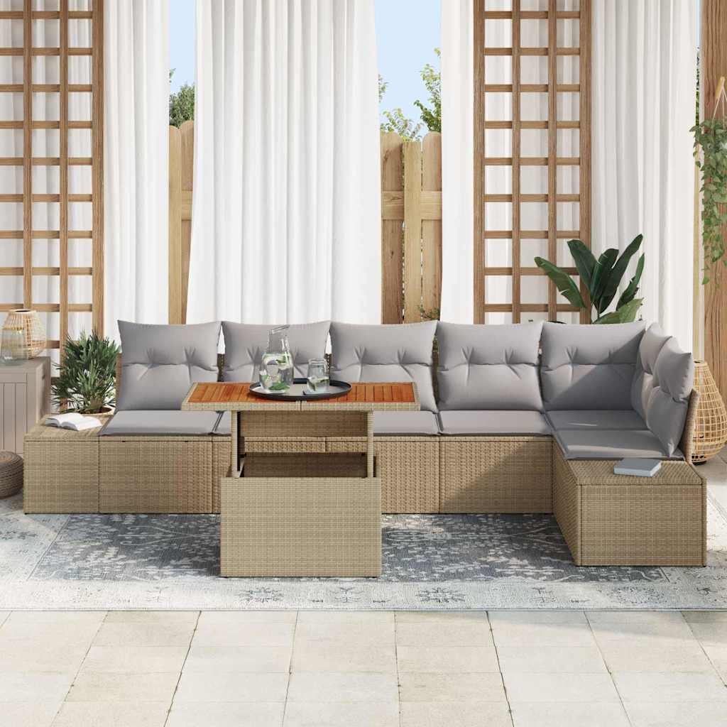 Conjunto de Sofá de Jardim 7 pcs Bege Rattan Sintético