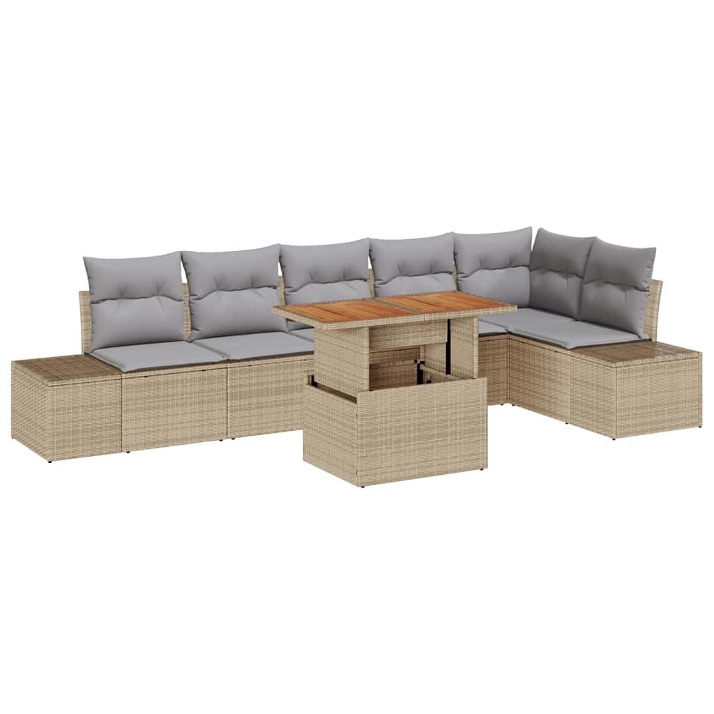 Conjunto de Sofá de Jardim 7 pcs Bege Rattan Sintético