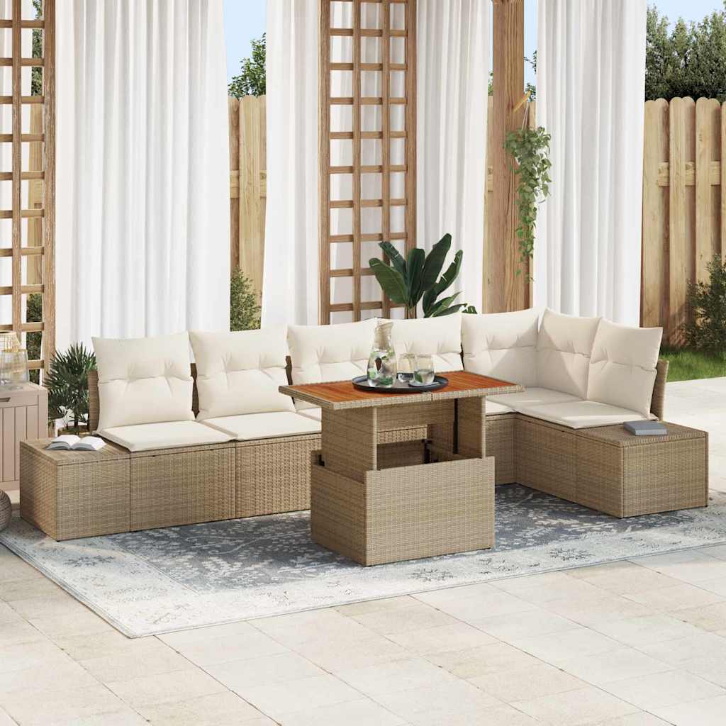 Conjunto de Sofá de Jardim 7 pcs Bege Rattan Sintético