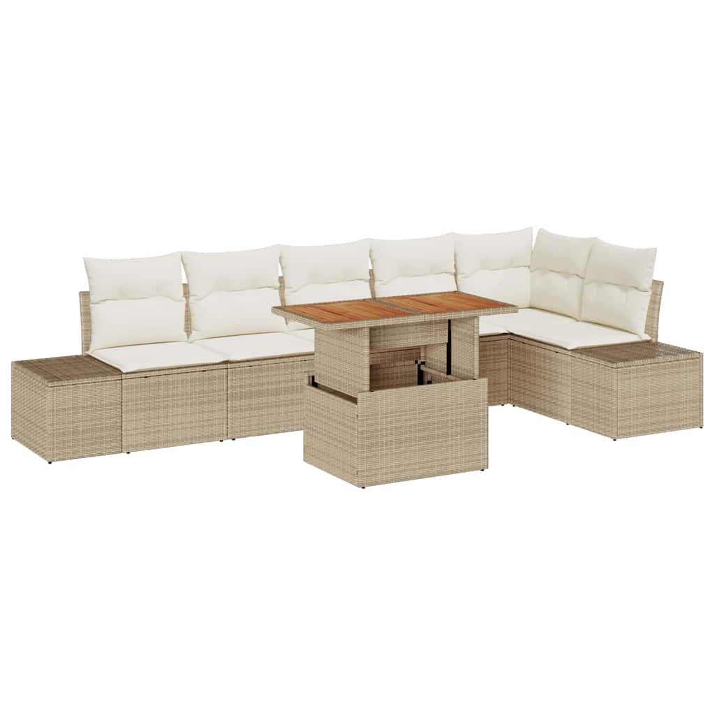 Conjunto de Sofá de Jardim 7 pcs Bege Rattan Sintético