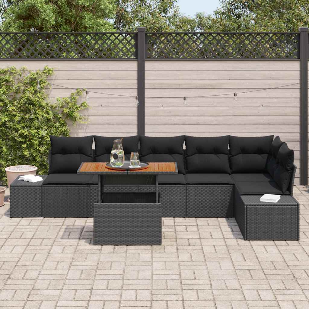 Conjunto de Sofá de Jardim 7 pcs Preto Rattan Sintético