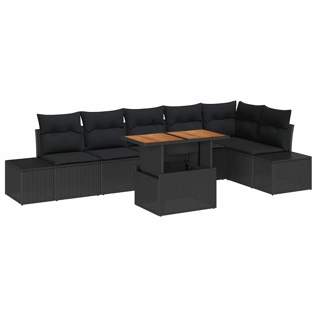 Conjunto de Sofá de Jardim 7 pcs Preto Rattan Sintético