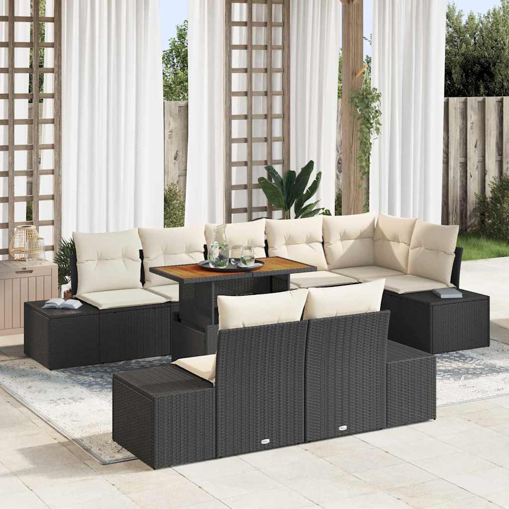 Conjunto de Sofá de Jardim 9 pcs Preto Rattan Sintético