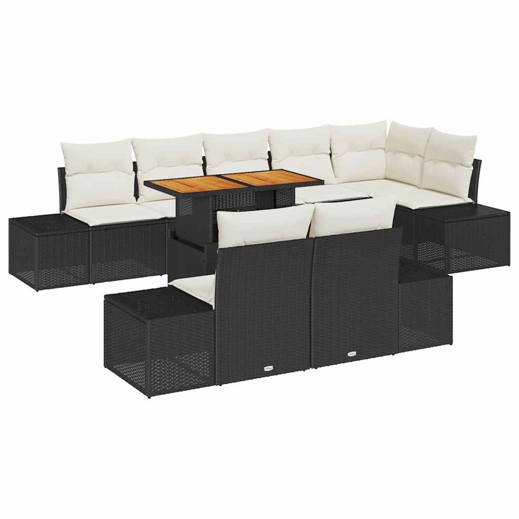 Conjunto de Sofá de Jardim 9 pcs Preto Rattan Sintético