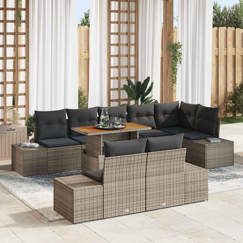 Conjunto de Sofá de Jardim 9 pcs Cinzeto Rattan Sintético