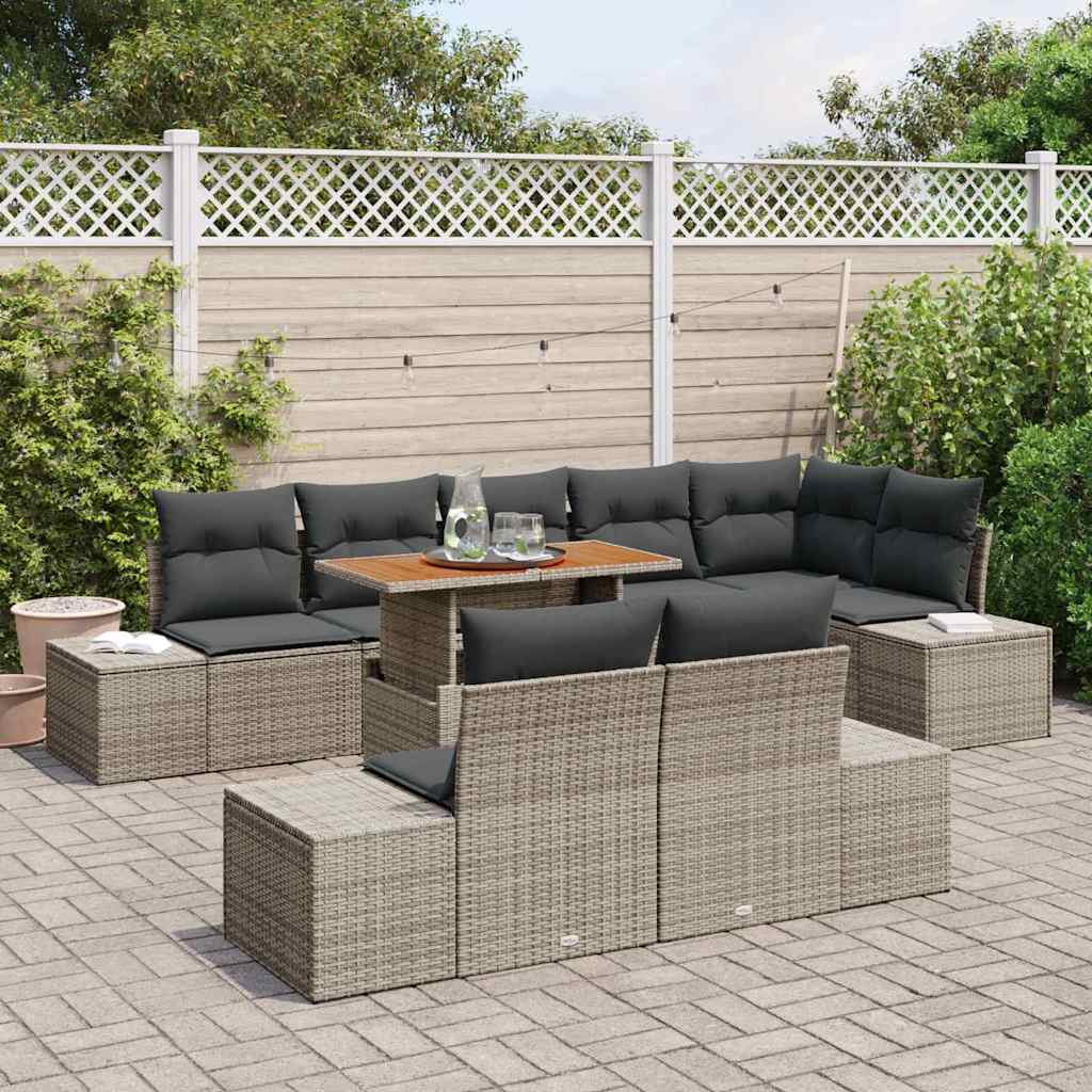 Conjunto de Sofá de Jardim 9 pcs Cinzeto Rattan Sintético