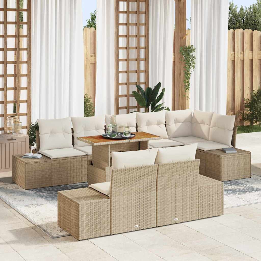 Conjunto de Sofá de Jardim 9 pcs Bege Rattan Sintético