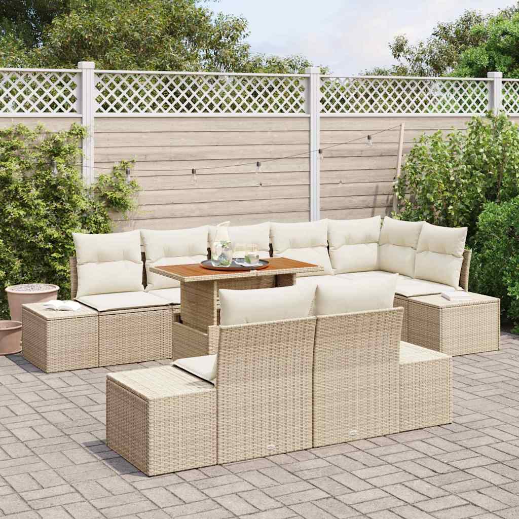 Conjunto de Sofá de Jardim 9 pcs Bege Rattan Sintético