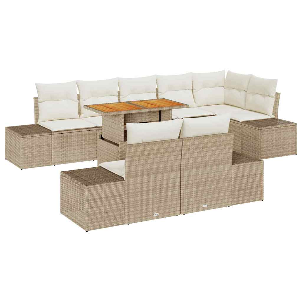 Conjunto de Sofá de Jardim 9 pcs Bege Rattan Sintético