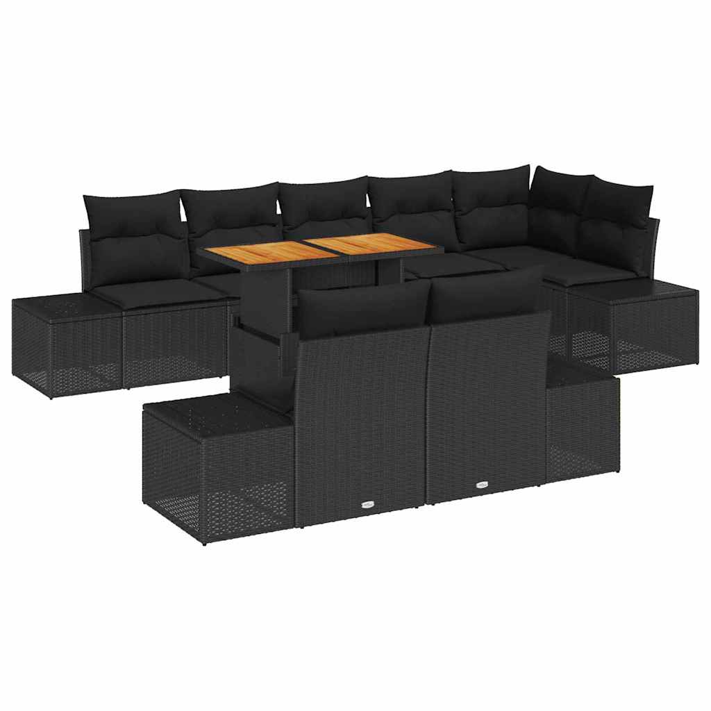 Conjunto de Sofá de Jardim 9 pcs Preto Rattan Sintético