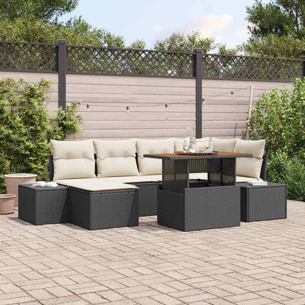 Conjunto de Sofá de Jardim 7 pcs Preto Rattan Sintético