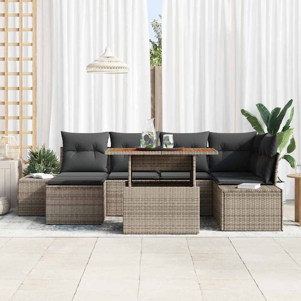 Conjunto de Sofá de Jardim 7 pcs Cinzeto Rattan Sintético