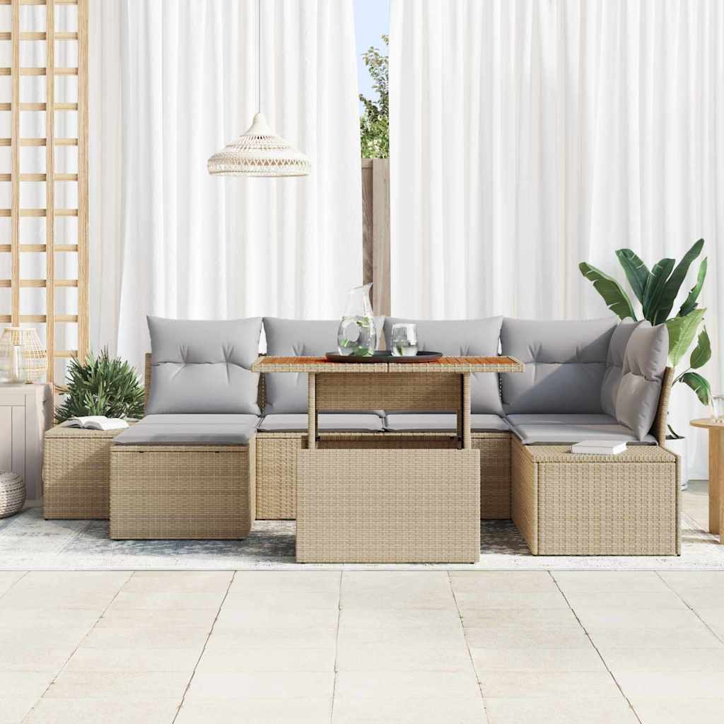 Conjunto de Sofá de Jardim 7 pcs Bege Rattan Sintético