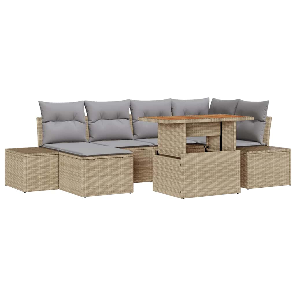 Conjunto de Sofá de Jardim 7 pcs Bege Rattan Sintético