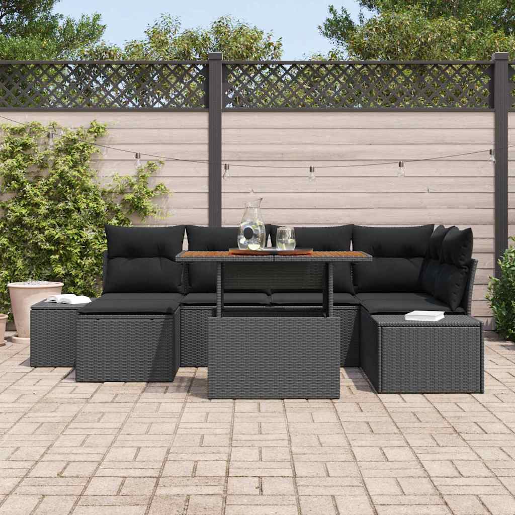 Conjunto de Sofá de Jardim 7 pcs Preto Rattan Sintético