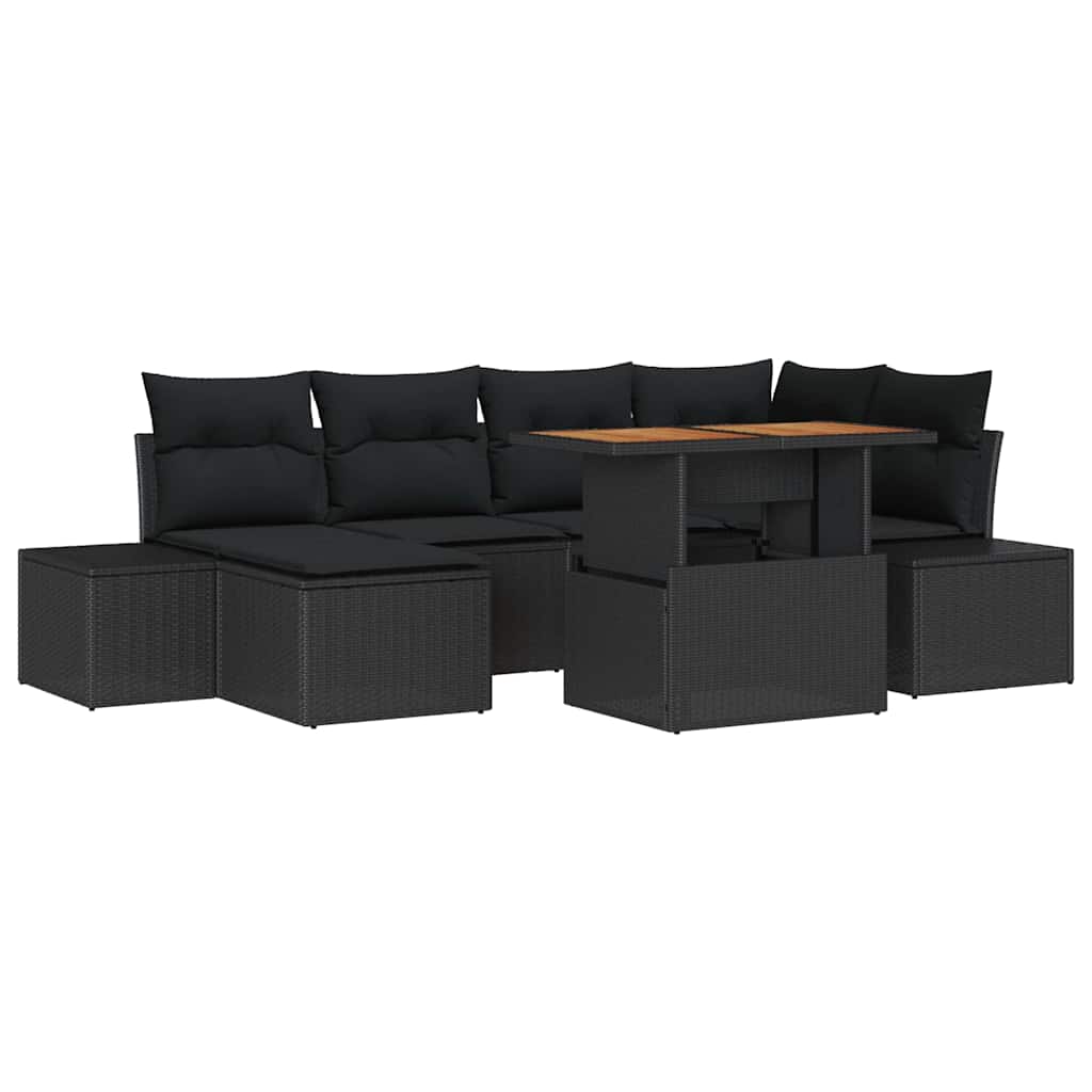 Conjunto de Sofá de Jardim 7 pcs Preto Rattan Sintético