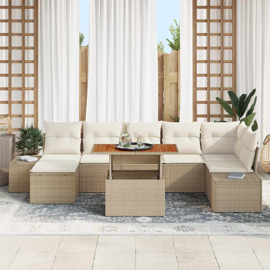 Conjunto de Sofá de Jardim 8 pcs Bege Rattan Sintético