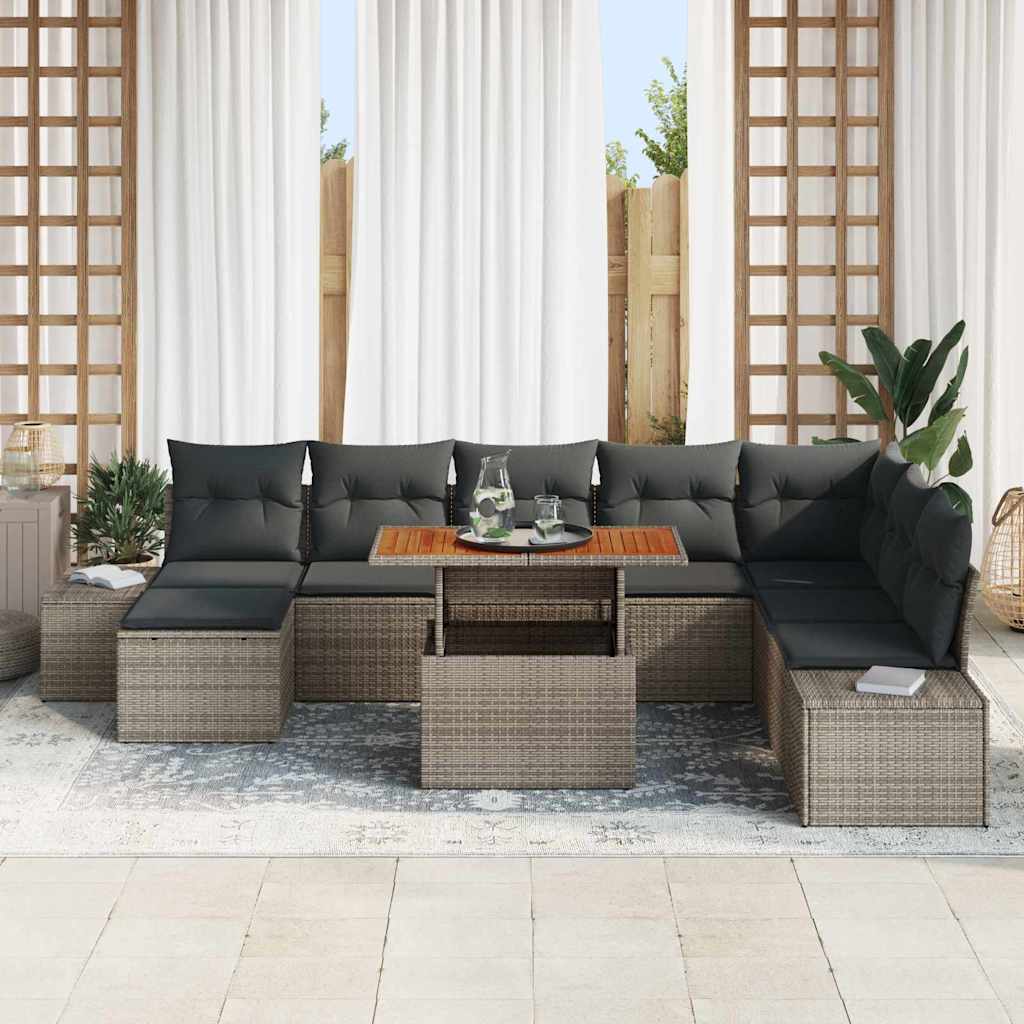 Conjunto de Sofá de Jardim 9 pcs Cinzeto Rattan Sintético