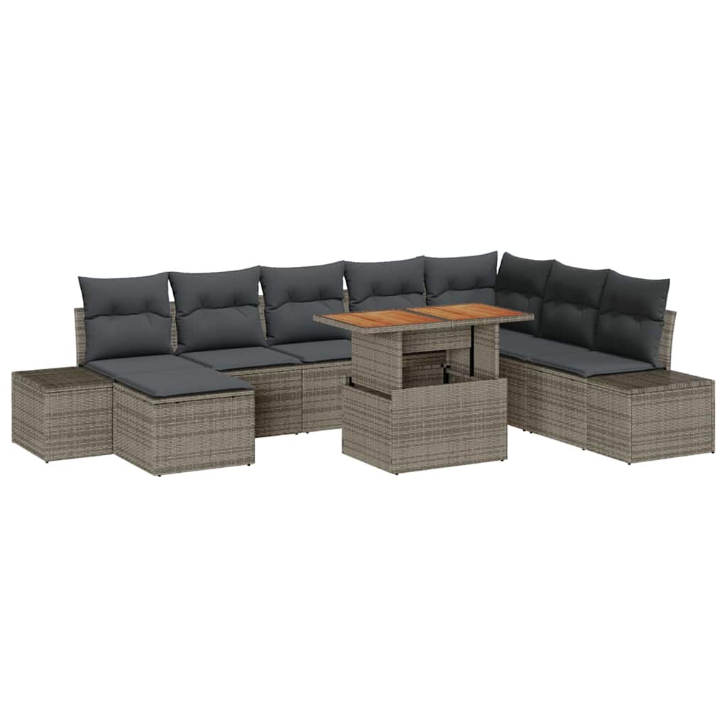 Conjunto de Sofá de Jardim 9 pcs Cinzeto Rattan Sintético