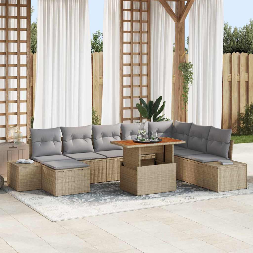 Conjunto de Sofá de Jardim 9 pcs Bege Rattan Sintético