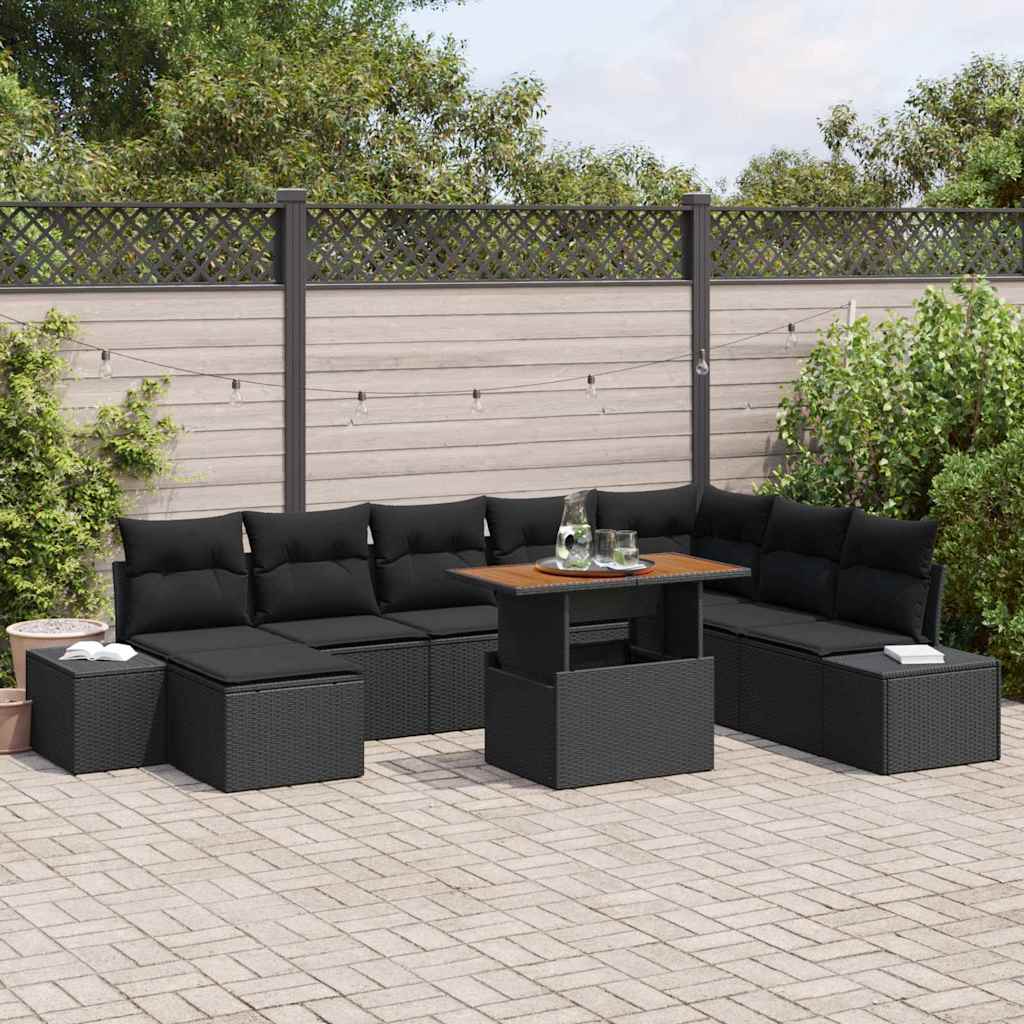 Conjunto de Sofá de Jardim 9 pcs Preto Rattan Sintético