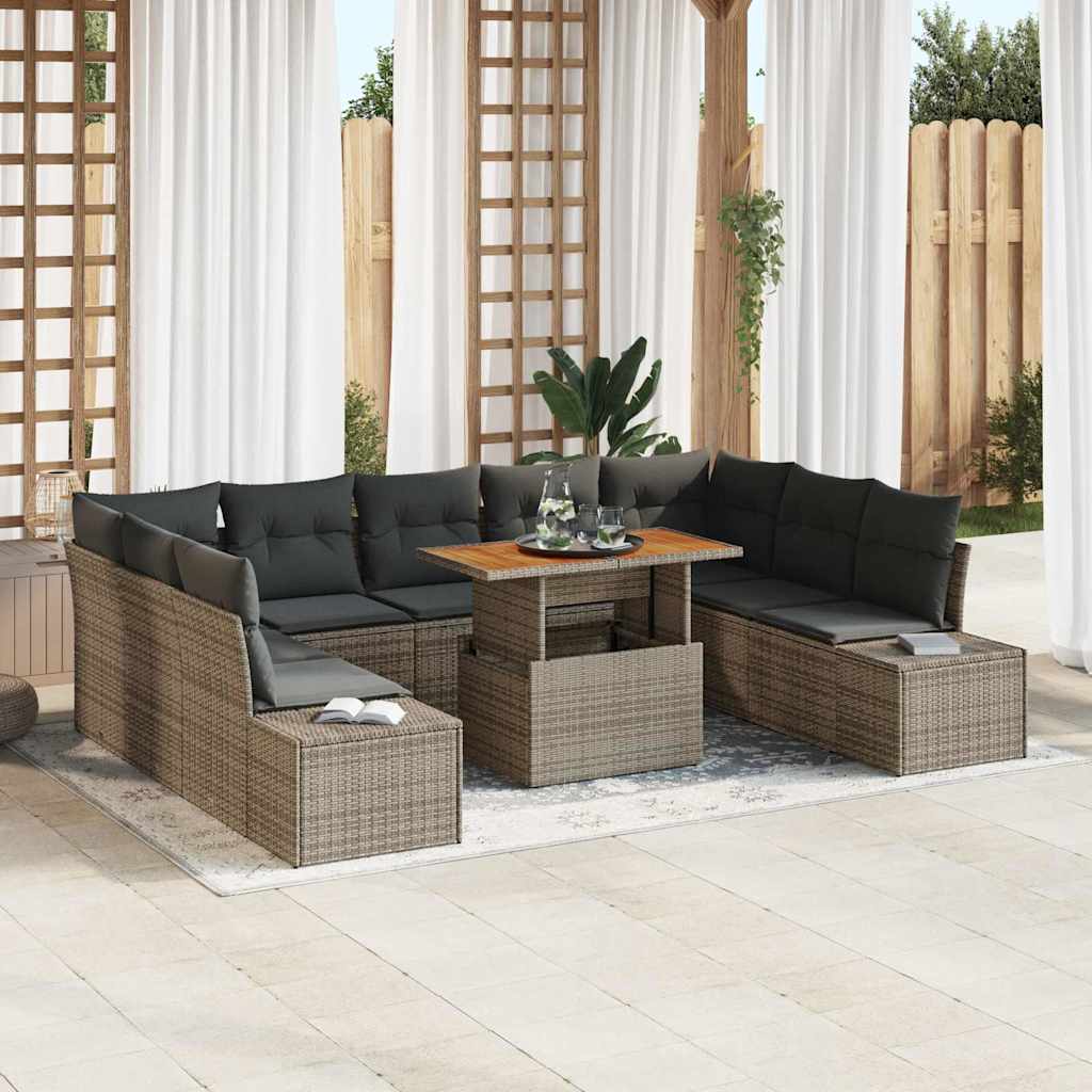 Conjunto de Sofá de Jardim 10 pcs Cinzeto Rattan Sintético