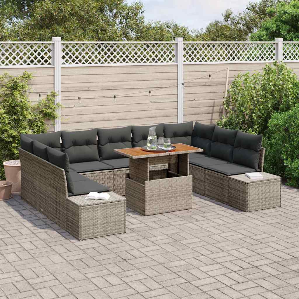 Conjunto de Sofá de Jardim 10 pcs Cinzeto Rattan Sintético